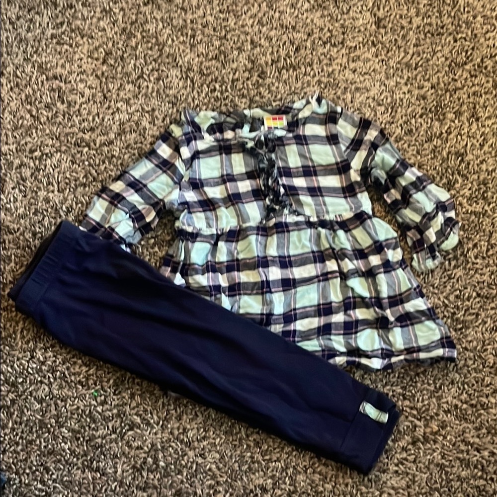 Healthtex Blue Navy and White Plaid Ruffled Top with Matching Navy Legging Set